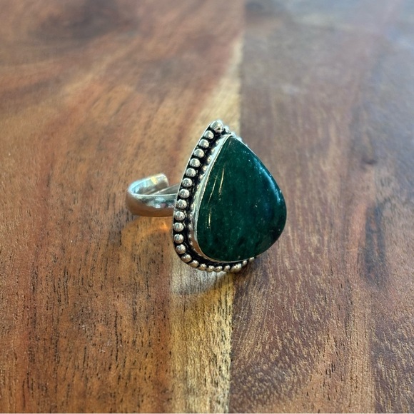 Natural Green Jade 925 Sterling Silver Ring size 6 Adjustable Jewelry - Picture 3 of 9